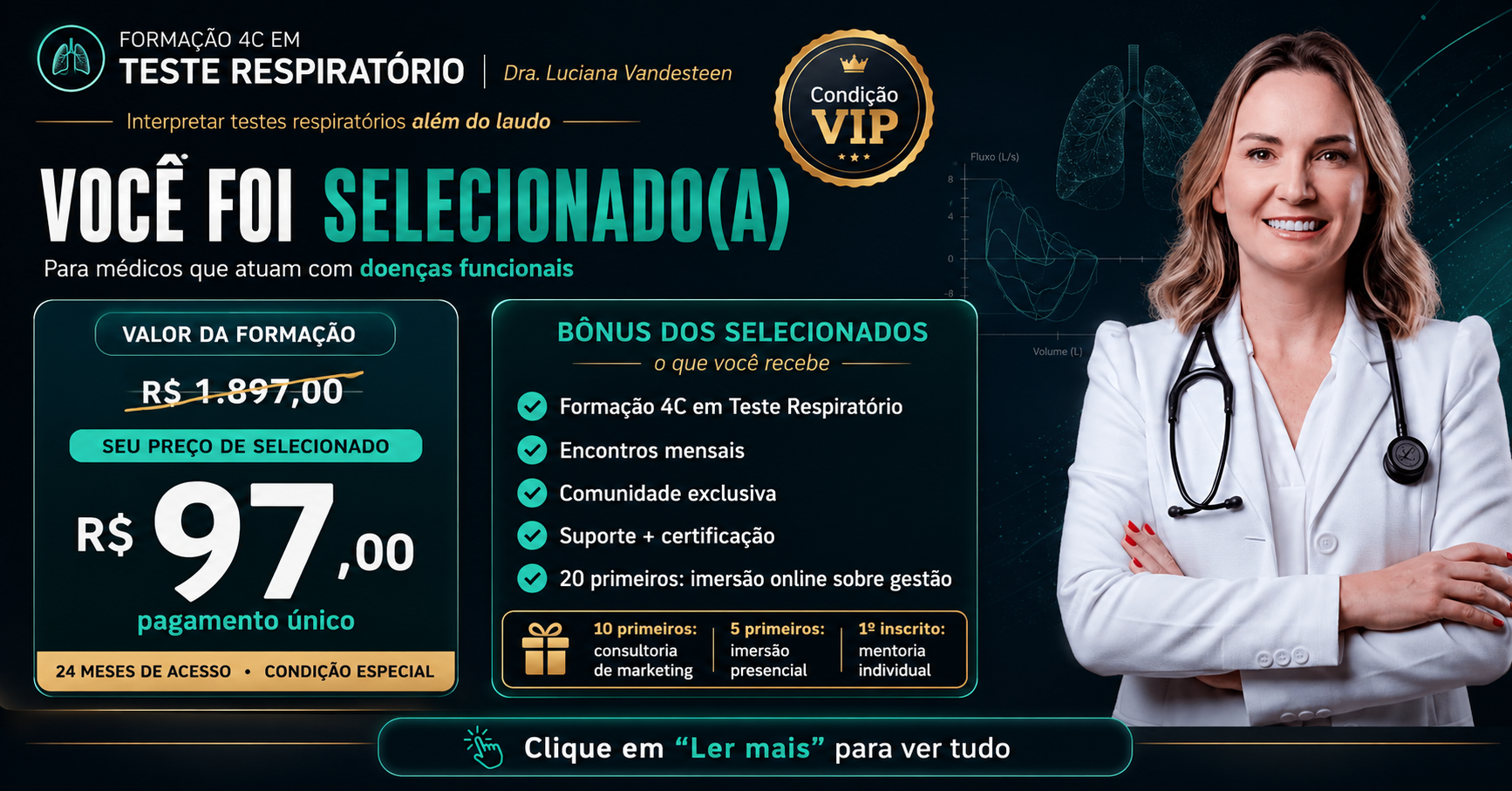Condição VIP da Formação 4C em Teste Respiratório: de R$ 1.897 por R$ 97 em pagamento único